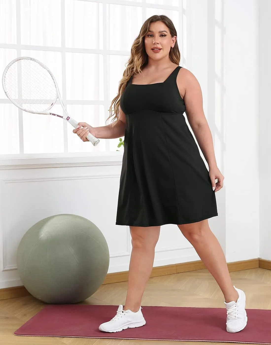 HDE Womens Plus Size Tennis Athletic Workout Dress with Built-in Shorts & Bra