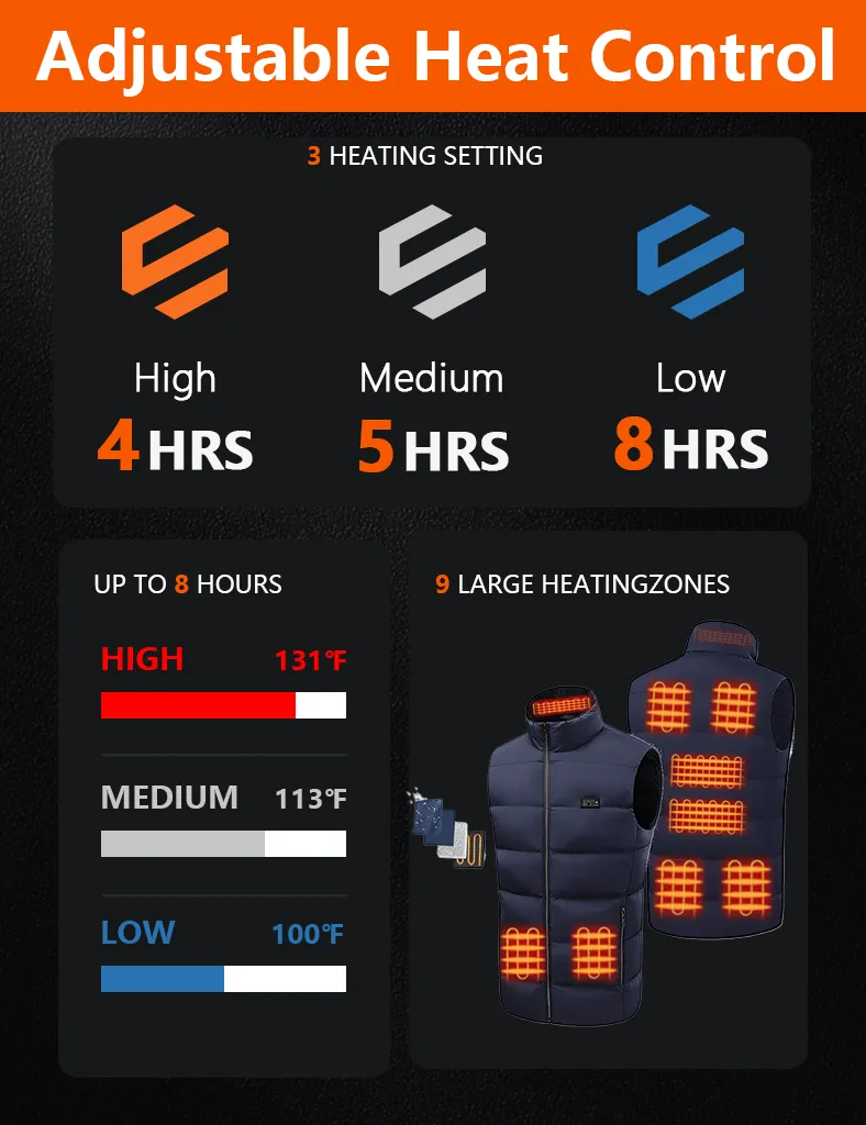 Heated Vest - 9 Zones Adjustability for Ultimate Warmth
