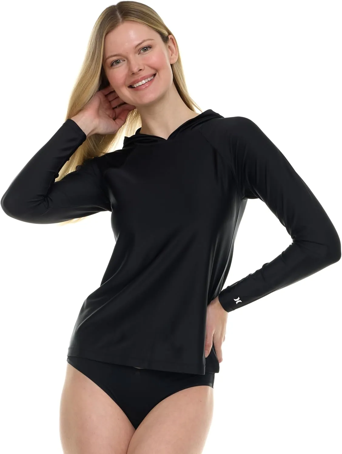 Hurley Rash Guard for Women with Hood, Long Sleeve Hoodie Swim Shirts for Women, Quick Dry UPF 50  SPF Sun & UV Protection