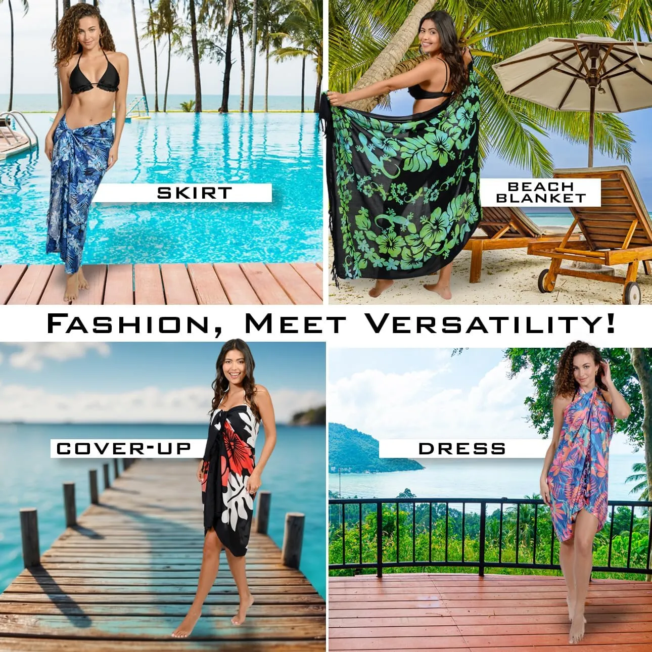 INGEAR Sarong Bathing Suit Cover Up for Women  Long Pareo Beach Wraps, Swimsuit Coverup Skirt, Stylish Bikini Cover Up