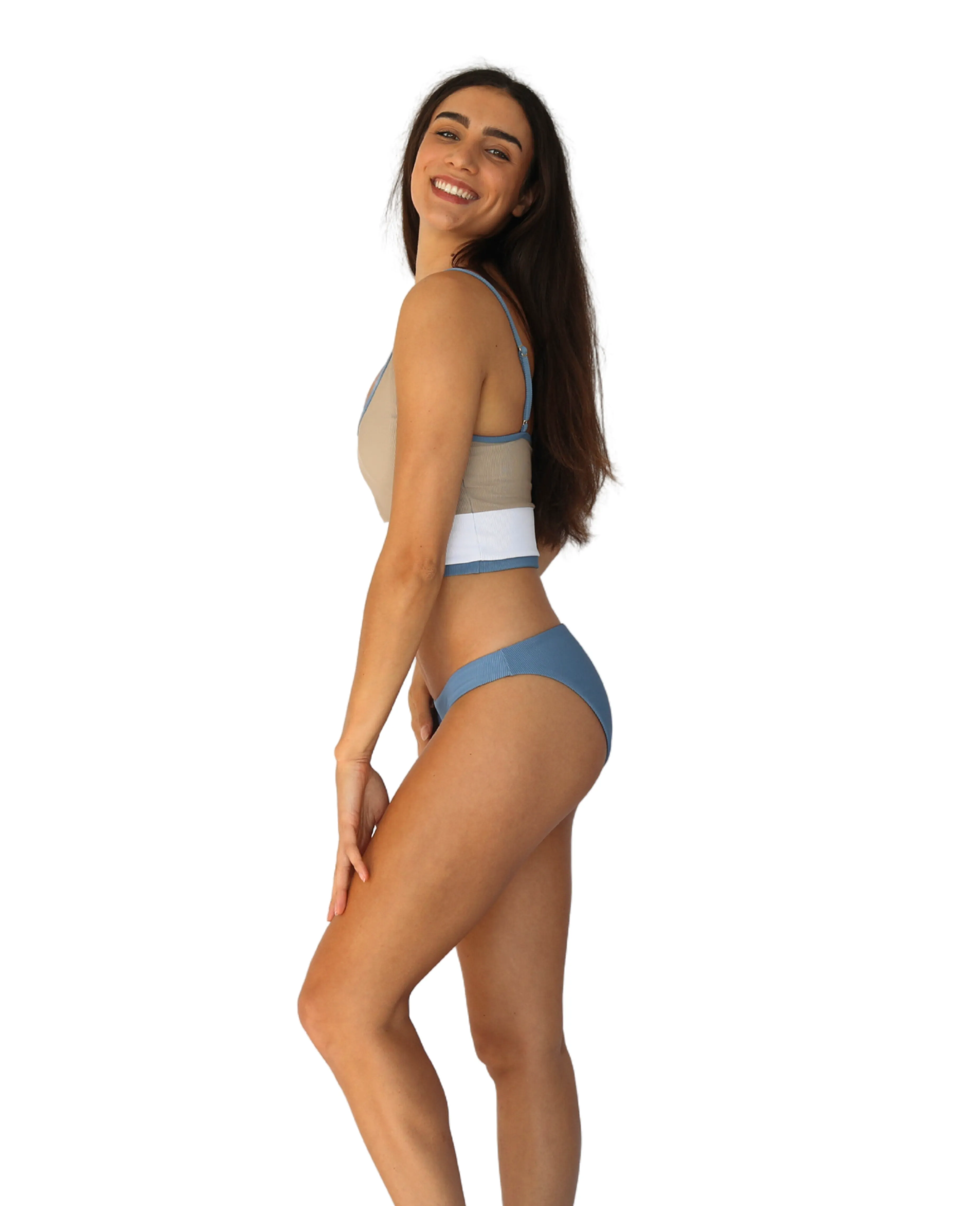 Jessie Hybrid Top - Stormy/Sand Colorblock