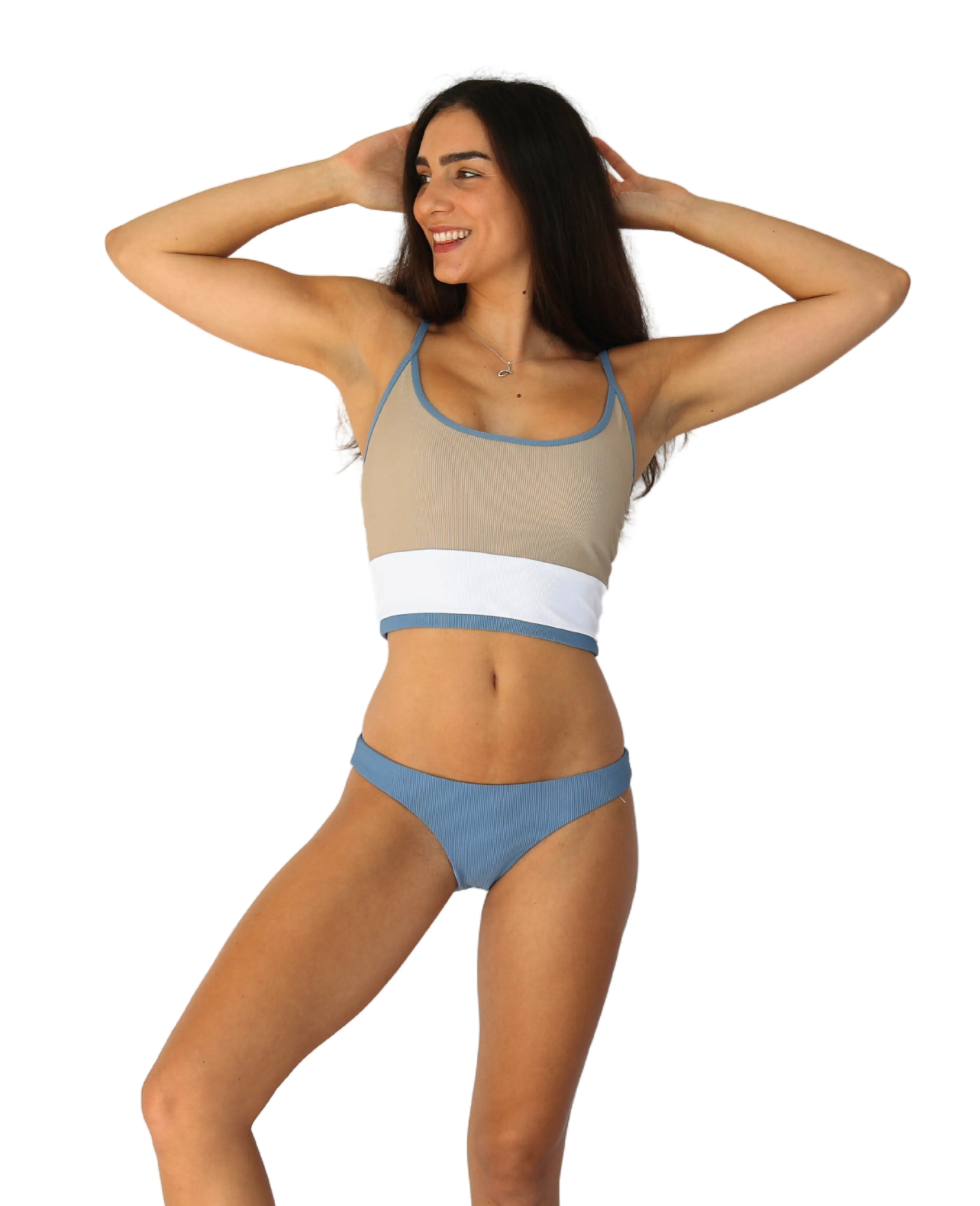 Jessie Hybrid Top - Stormy/Sand Colorblock