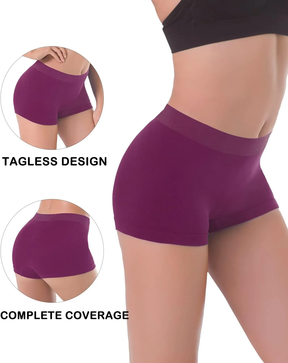 LALESTE Women's Boyshort Underwear Full Coverage Seamless Panties Soft Stretch Boxer Briefs 5 Packs