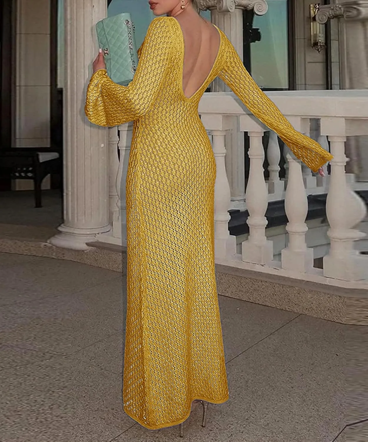 Leoparts Crochet Swimsuit Cover Up for Women Sexy V Neck Hollow Out Backless Maxi Dress Beach Bikini Coverup Dresses