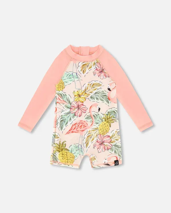 Long Sleeve One Piece Rashguard - Flamingos