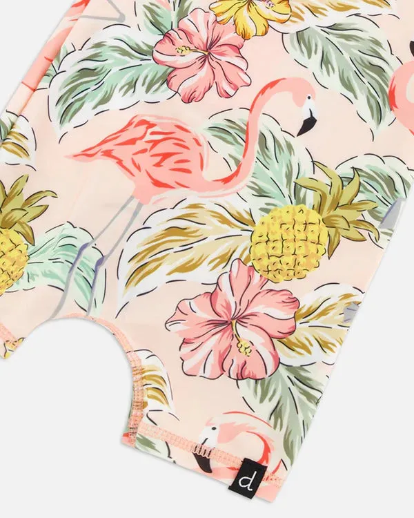 Long Sleeve One Piece Rashguard - Flamingos