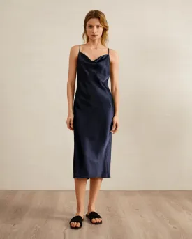 Luxurious Silk Nightgown Navy Blue