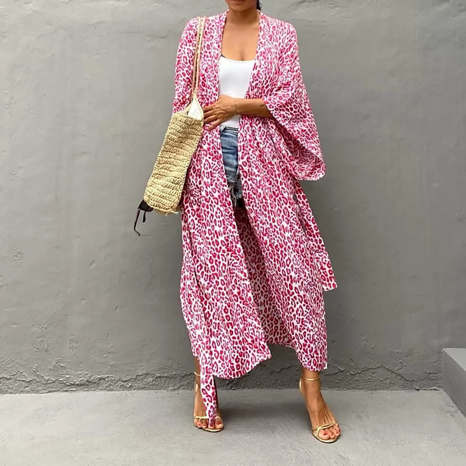 MEILING Women's Bikini Bathing Suit Cover Up Swimwear Open Front Kimono Jacket Cardigan Long Robe Dress