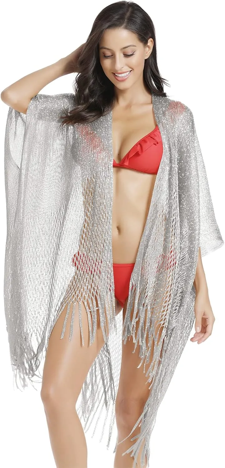 Metallic Sparkling Kimono Swimsuit Cover Ups/Beach Bikini Cover Up for Summer Vacation