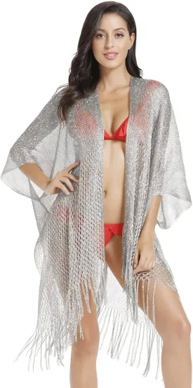 Metallic Sparkling Kimono Swimsuit Cover Ups/Beach Bikini Cover Up for Summer Vacation