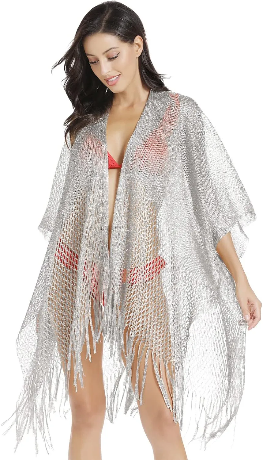 Metallic Sparkling Kimono Swimsuit Cover Ups/Beach Bikini Cover Up for Summer Vacation