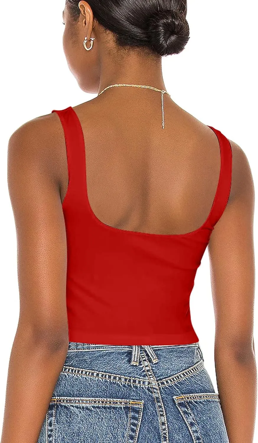 Mizoci Women's Basic Sleeveless Square Neck Cropped Double Layer Sexy Crop Tank Top