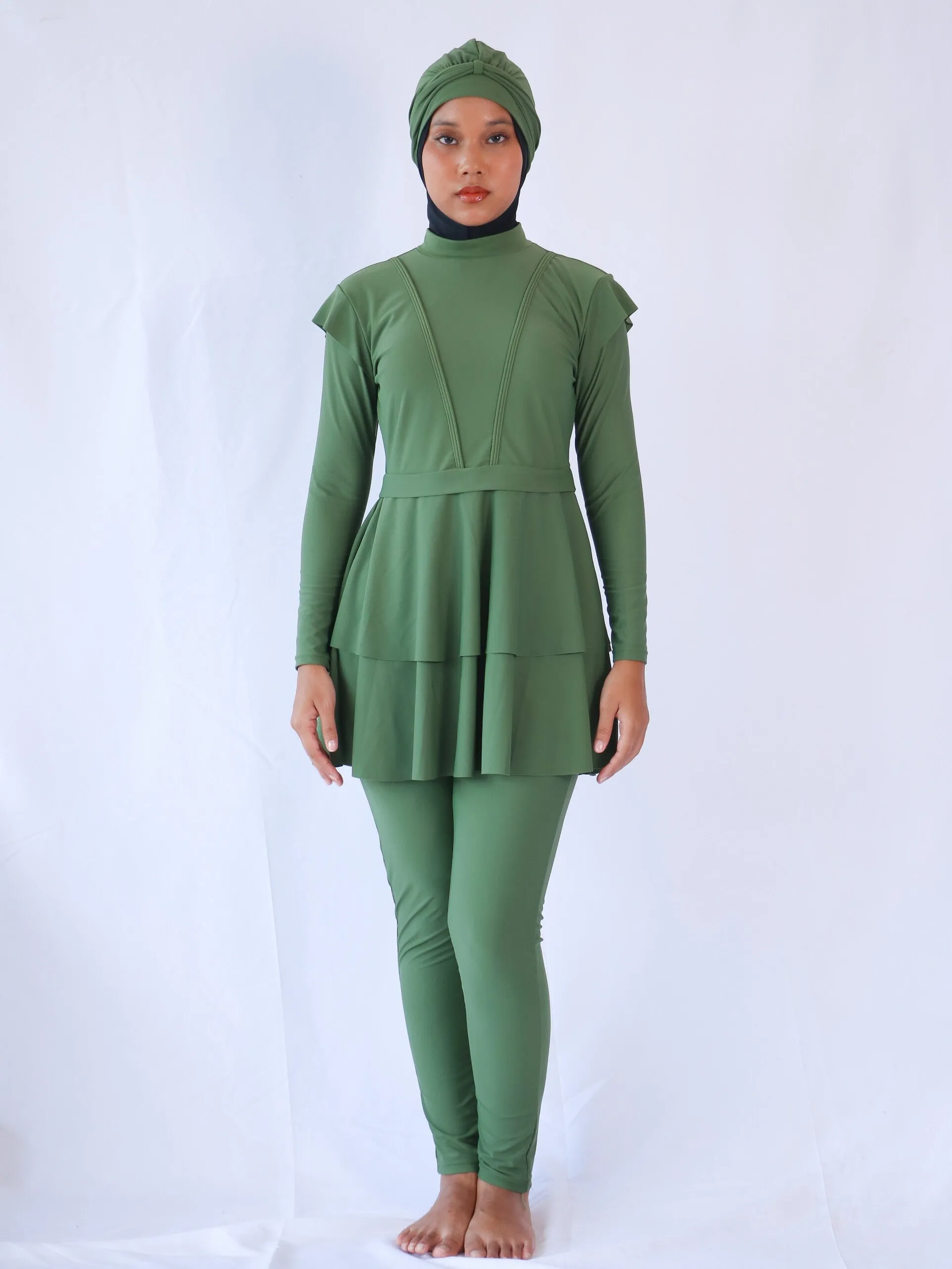 Modernly Modest Dayang Peplum Muslimah Swimwear Set in Sage Green (Plus Sizes Available)
