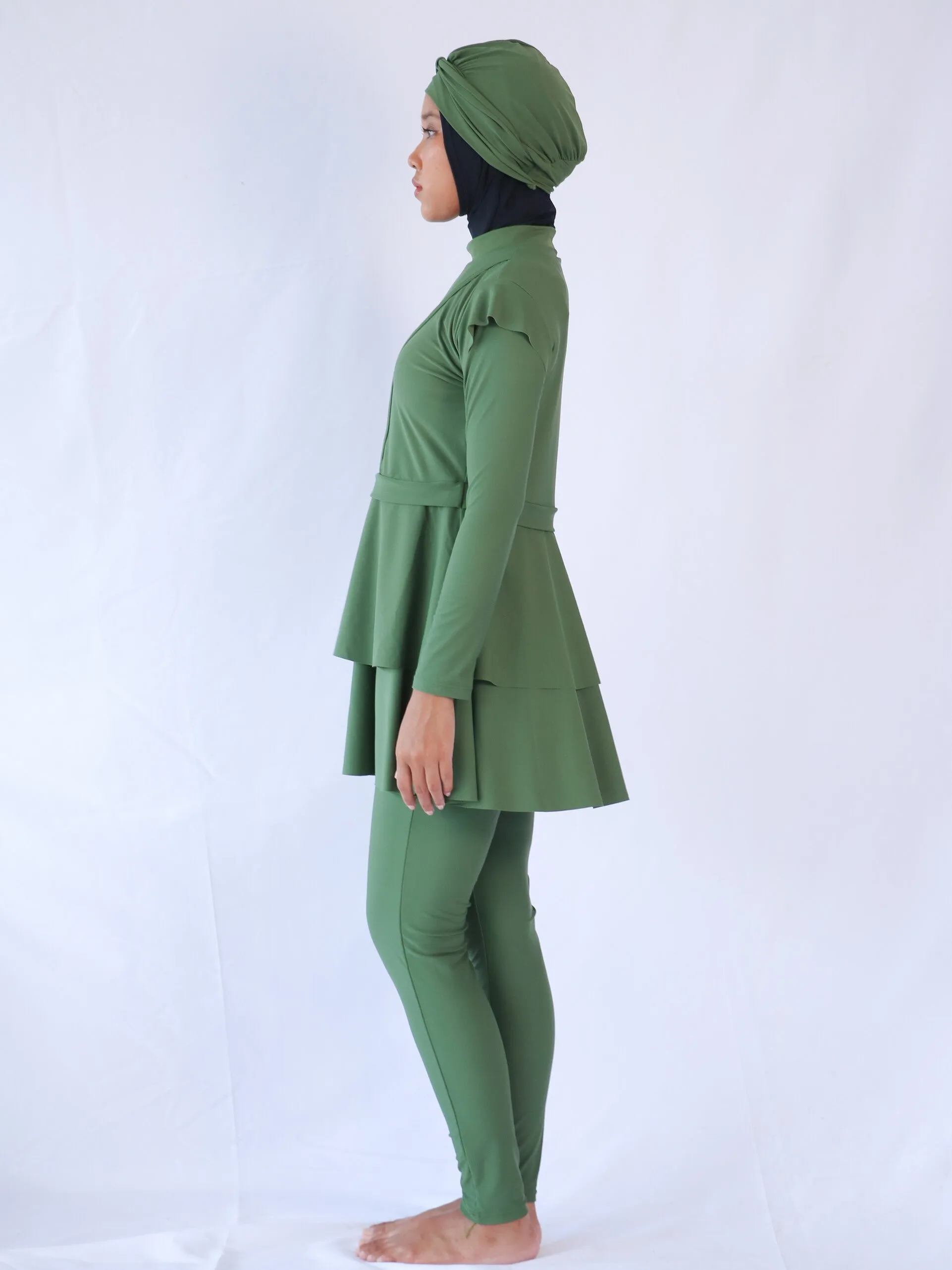 Modernly Modest Dayang Peplum Muslimah Swimwear Set in Sage Green (Plus Sizes Available)