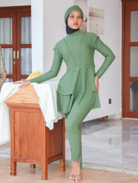 Modernly Modest Dayang Peplum Muslimah Swimwear Set in Sage Green (Plus Sizes Available)