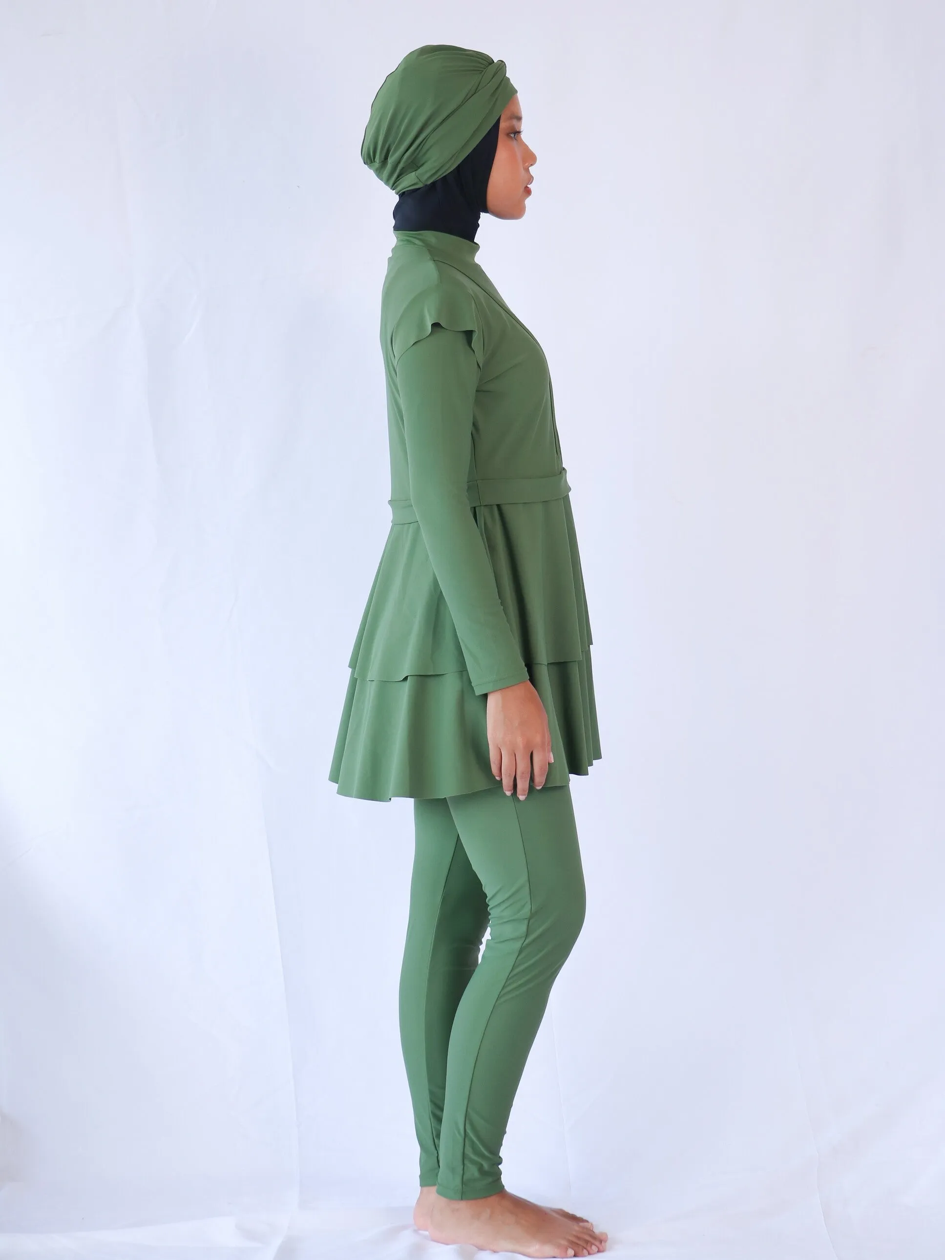 Modernly Modest Dayang Peplum Muslimah Swimwear Set in Sage Green (Plus Sizes Available)