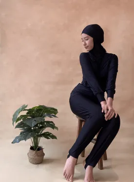 Modernly Modest Saloma Muslimah Swimwear Set Black (Plus Size Available)