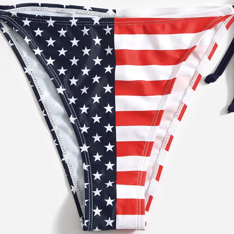 New Arrival Halter Strappy American Flag Print Beach Sexy Bikini Swimsuit
