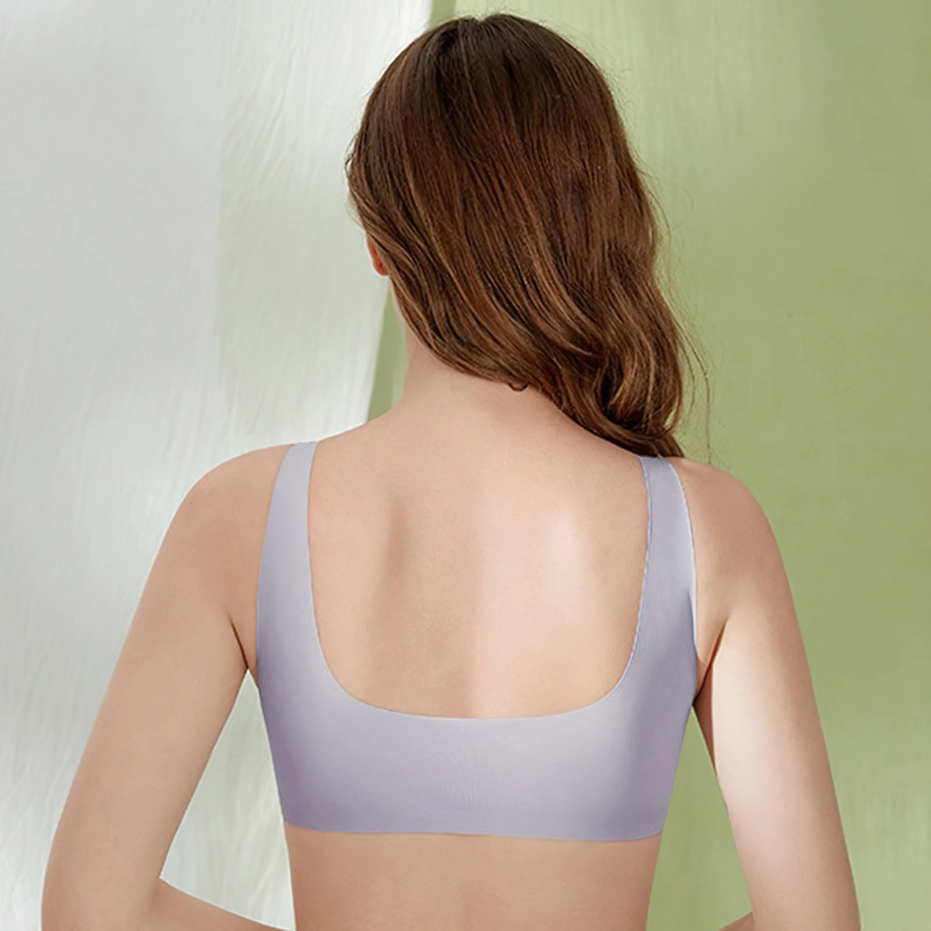 Plus Size Front Close Push Up Lace Wireless Bra LightGray