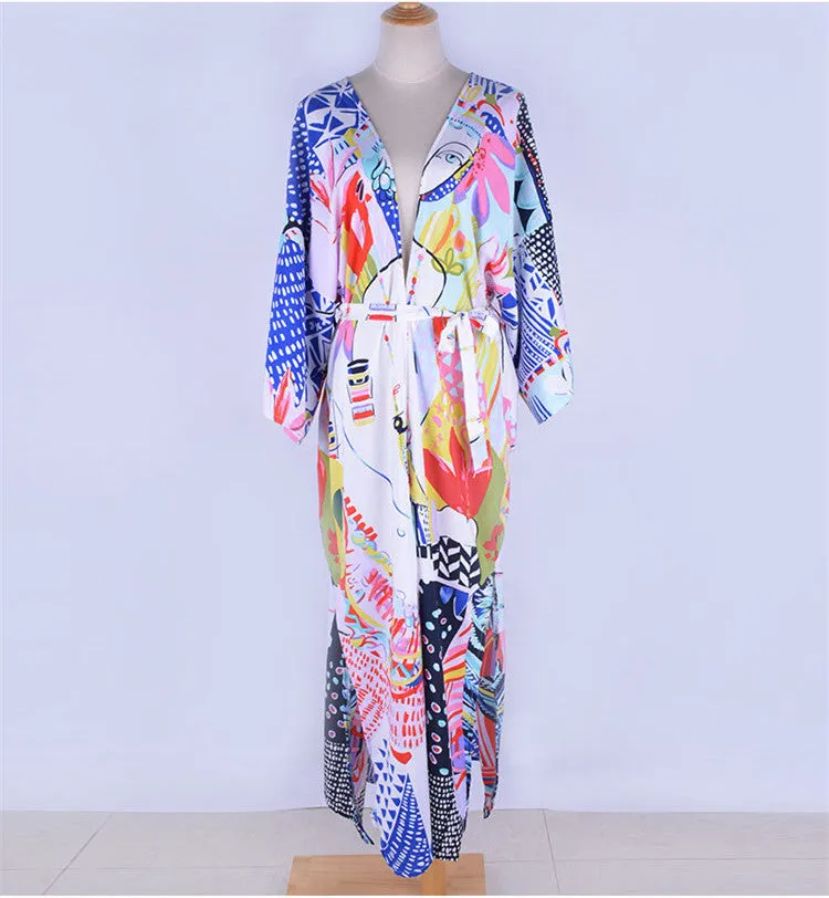 Printed Loose Beach Sunscreen Holiday Long Beach Bikini Cover Up