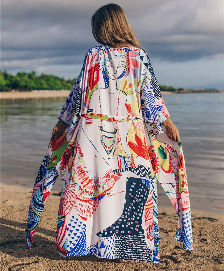 Printed Loose Beach Sunscreen Holiday Long Beach Bikini Cover Up