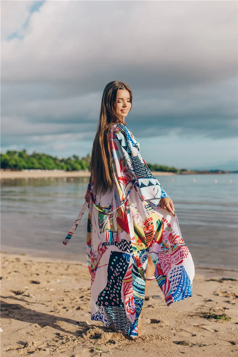 Printed Loose Beach Sunscreen Holiday Long Beach Bikini Cover Up