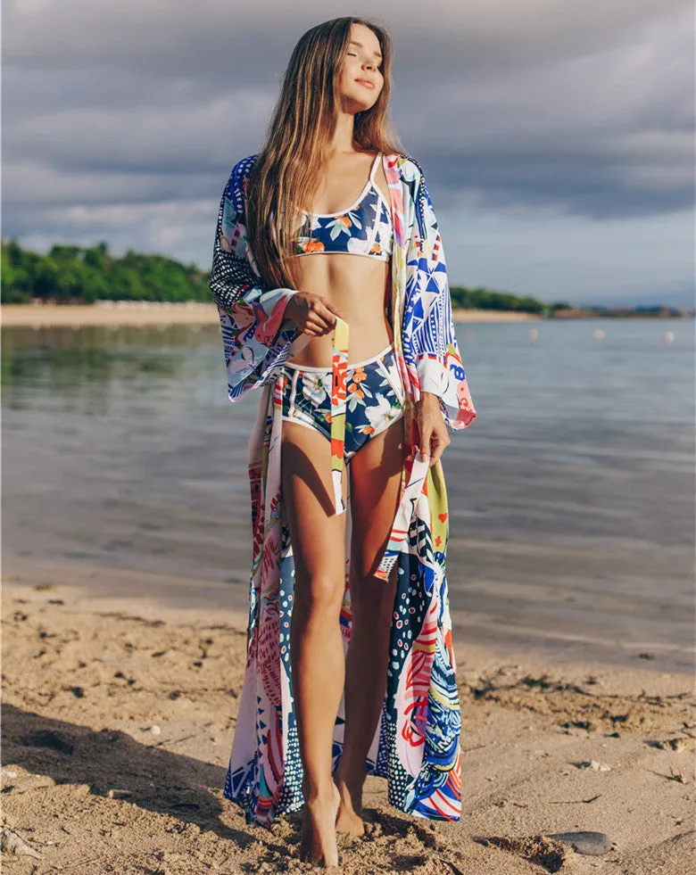 Printed Loose Beach Sunscreen Holiday Long Beach Bikini Cover Up