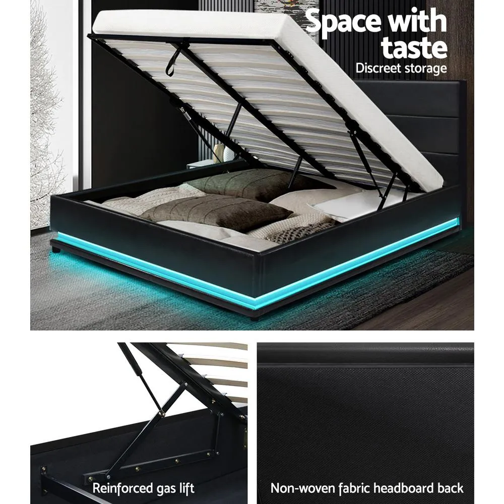 Queen Premium Package | Henley LED Storage Queen Bed Frame Black, Luna Series Euro Top Mattress (Medium Firm) & Bamboo Mattress Topper!