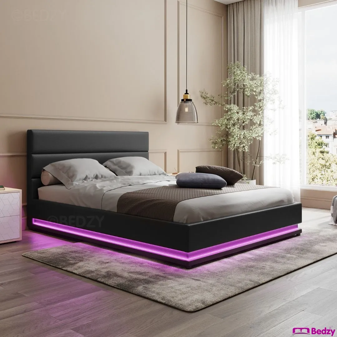 Queen Premium Package | Henley LED Storage Queen Bed Frame Black, Luna Series Euro Top Mattress (Medium Firm) & Bamboo Mattress Topper!