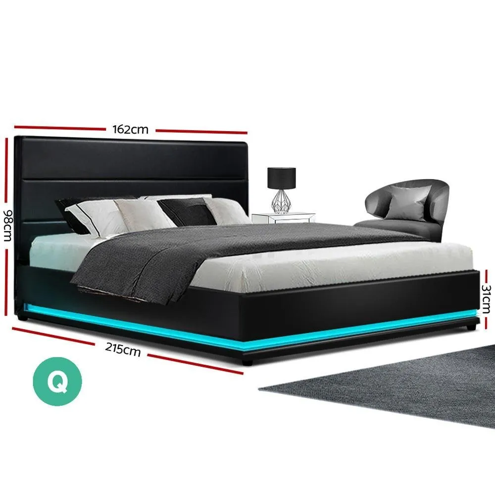 Queen Premium Package | Henley LED Storage Queen Bed Frame Black, Luna Series Euro Top Mattress (Medium Firm) & Bamboo Mattress Topper!