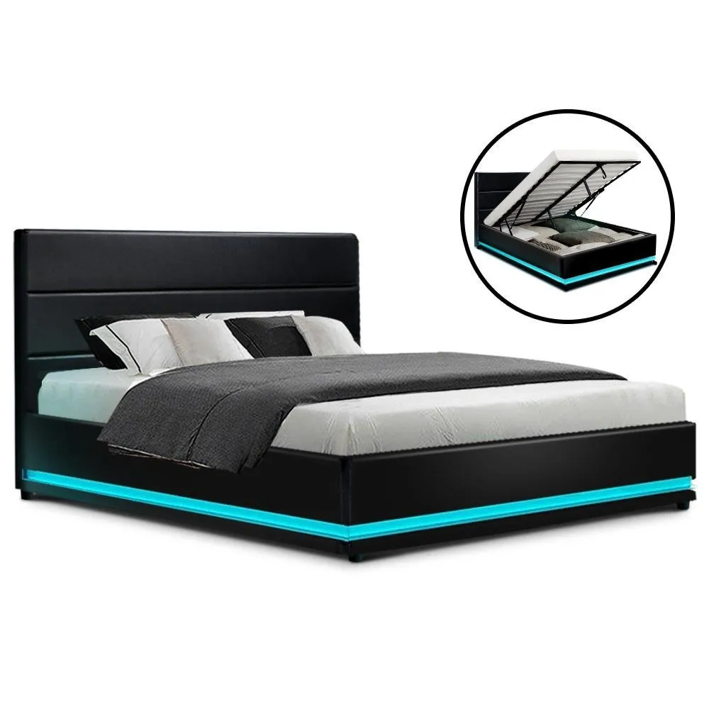 Queen Premium Package | Henley LED Storage Queen Bed Frame Black, Luna Series Euro Top Mattress (Medium Firm) & Bamboo Mattress Topper!