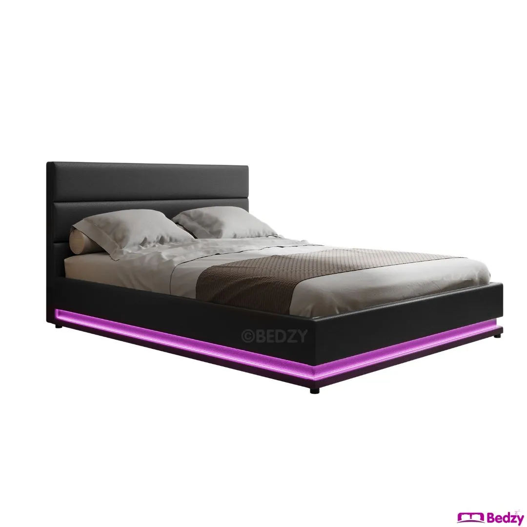 Queen Premium Package | Henley LED Storage Queen Bed Frame Black, Luna Series Euro Top Mattress (Medium Firm) & Bamboo Mattress Topper!