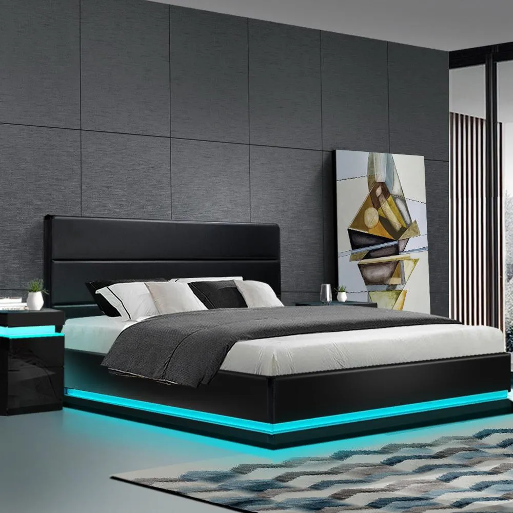 Queen Premium Package | Henley LED Storage Queen Bed Frame Black, Luna Series Euro Top Mattress (Medium Firm) & Bamboo Mattress Topper!