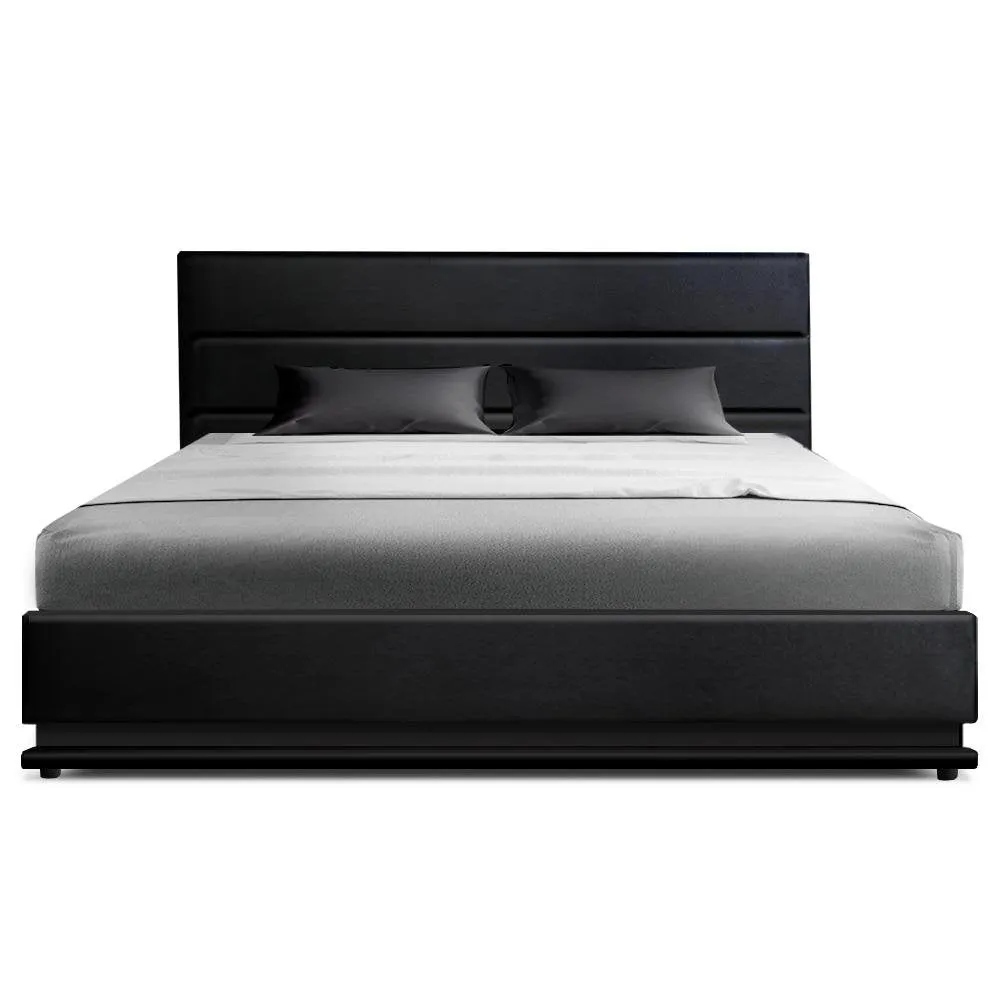 Queen Premium Package | Henley LED Storage Queen Bed Frame Black, Luna Series Euro Top Mattress (Medium Firm) & Bamboo Mattress Topper!