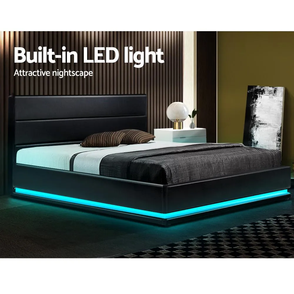 Queen Premium Package | Henley LED Storage Queen Bed Frame Black, Luna Series Euro Top Mattress (Medium Firm) & Bamboo Mattress Topper!