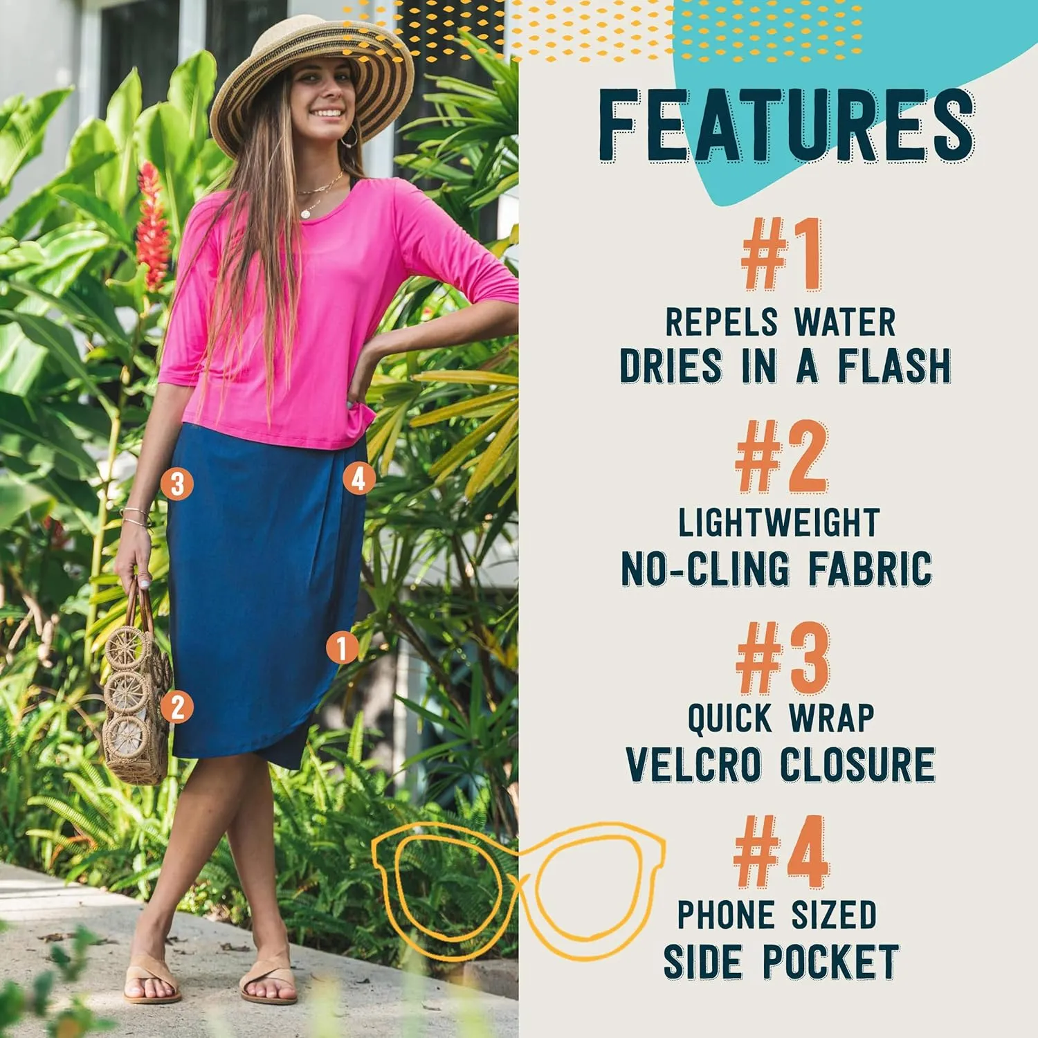 RipSkirt Hawaii Length 3 - Wrap Skirt for Women - Quick Dry Swim Cover-Up for Beach, Travel with Pocket