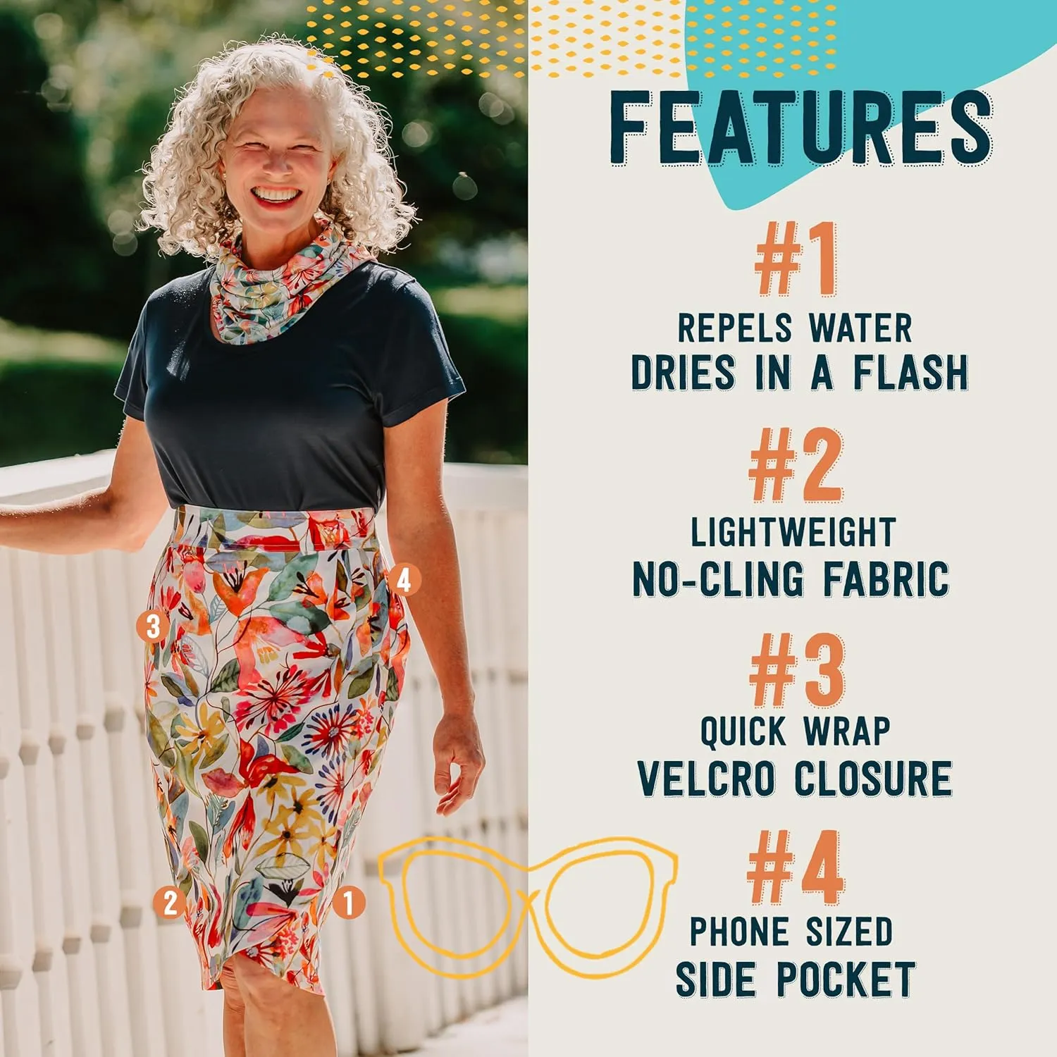 RipSkirt Hawaii Length 3 - Wrap Skirt for Women - Quick Dry Swim Cover-Up for Beach, Travel with Pocket