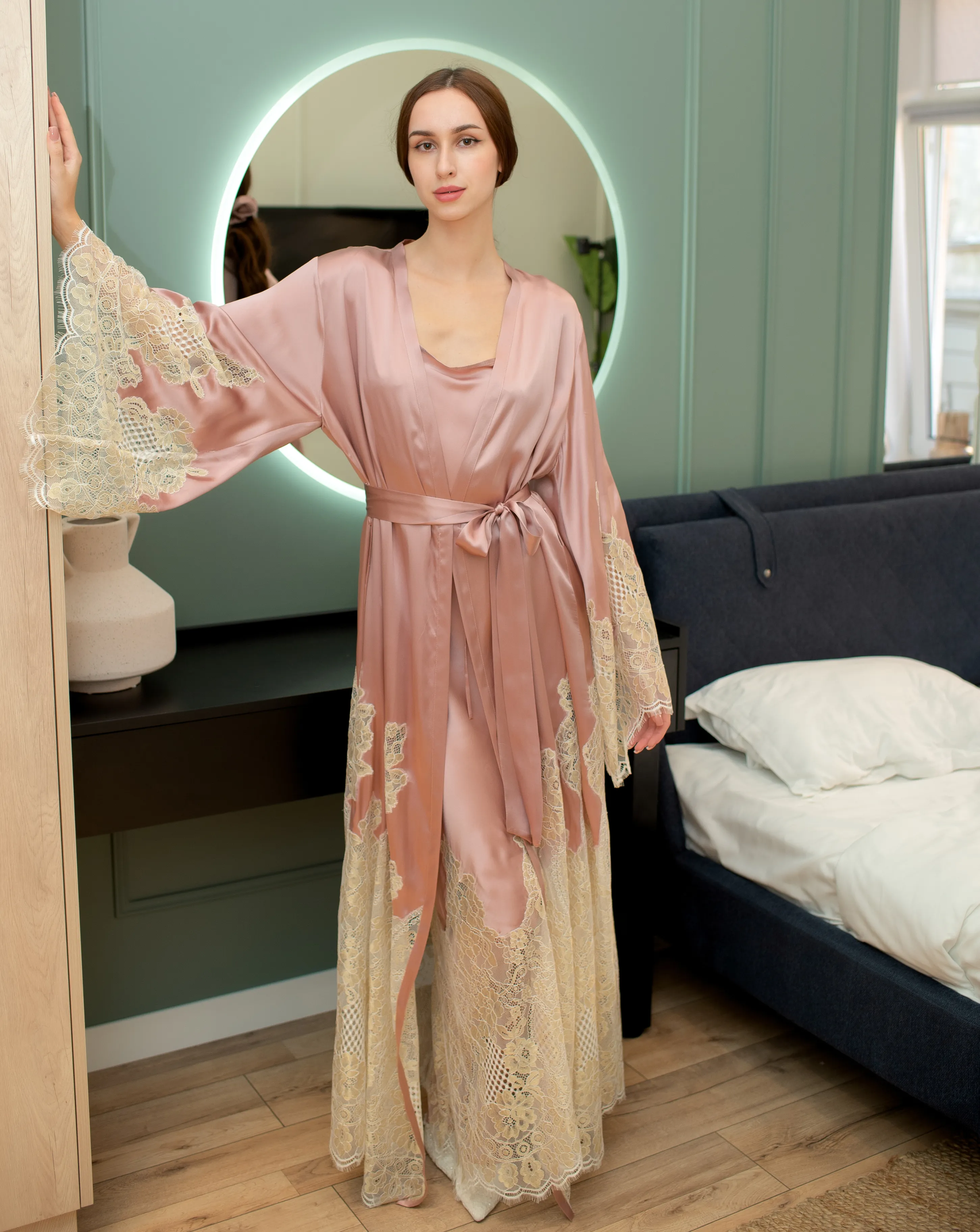 Rosaline Silk Robe and Nightgown Set