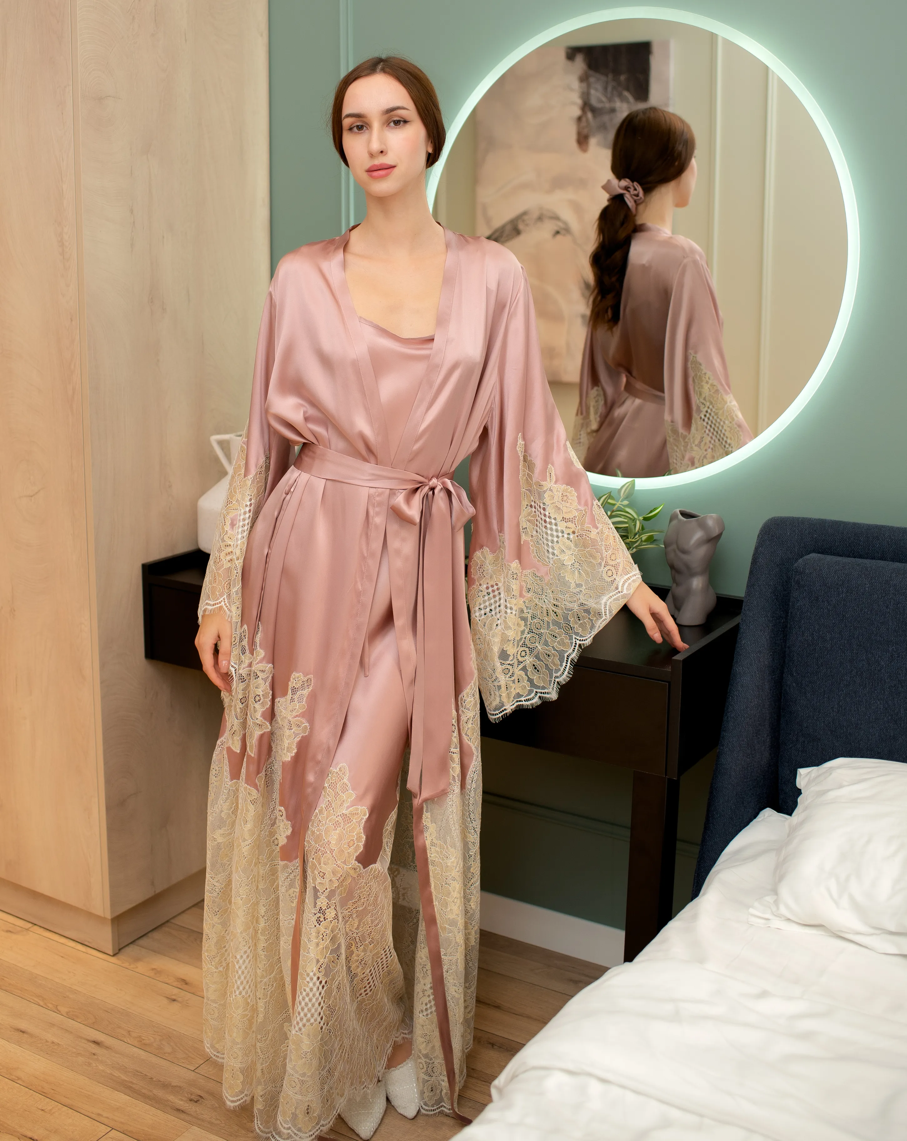 Rosaline Silk Robe and Nightgown Set