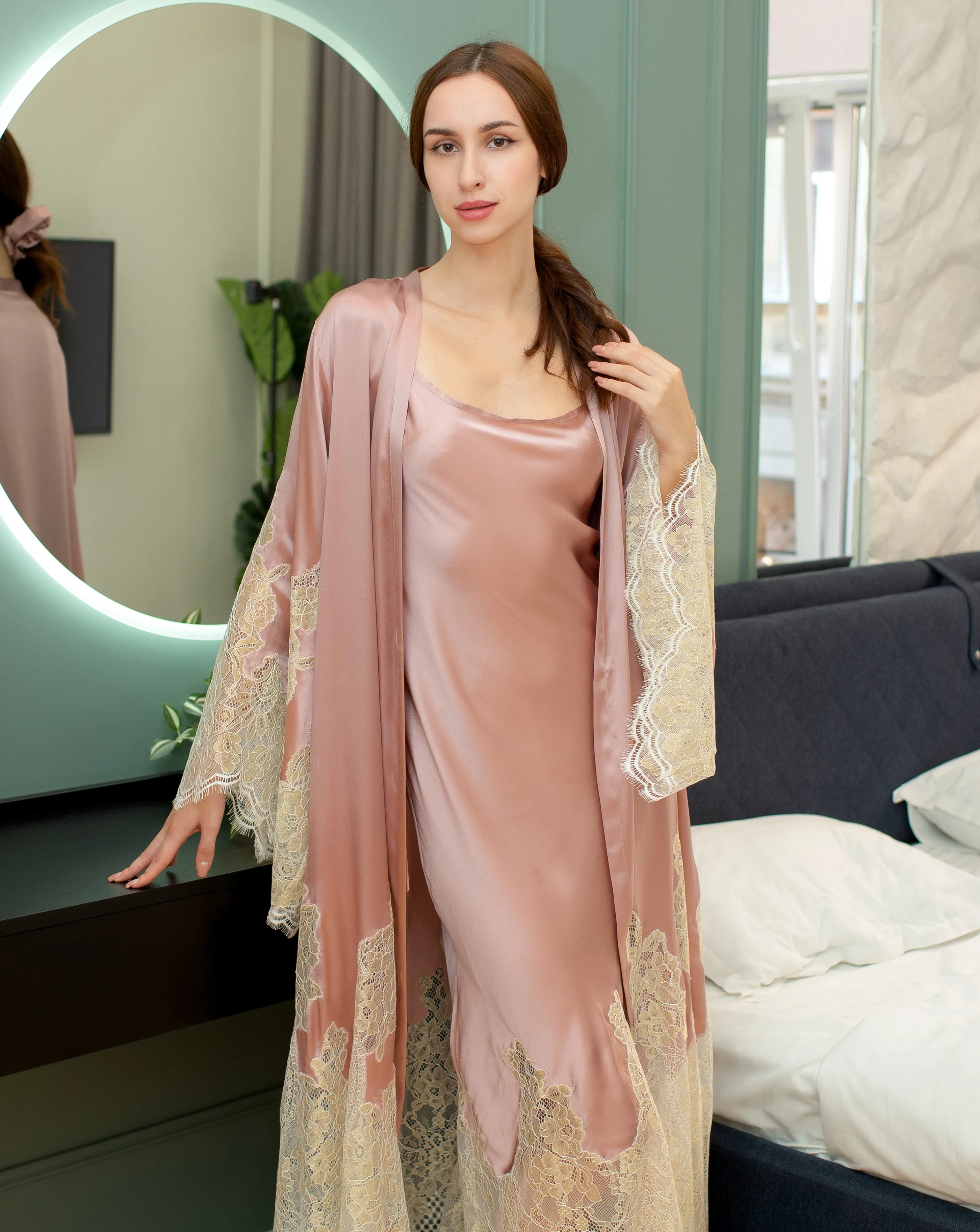 Rosaline Silk Robe and Nightgown Set