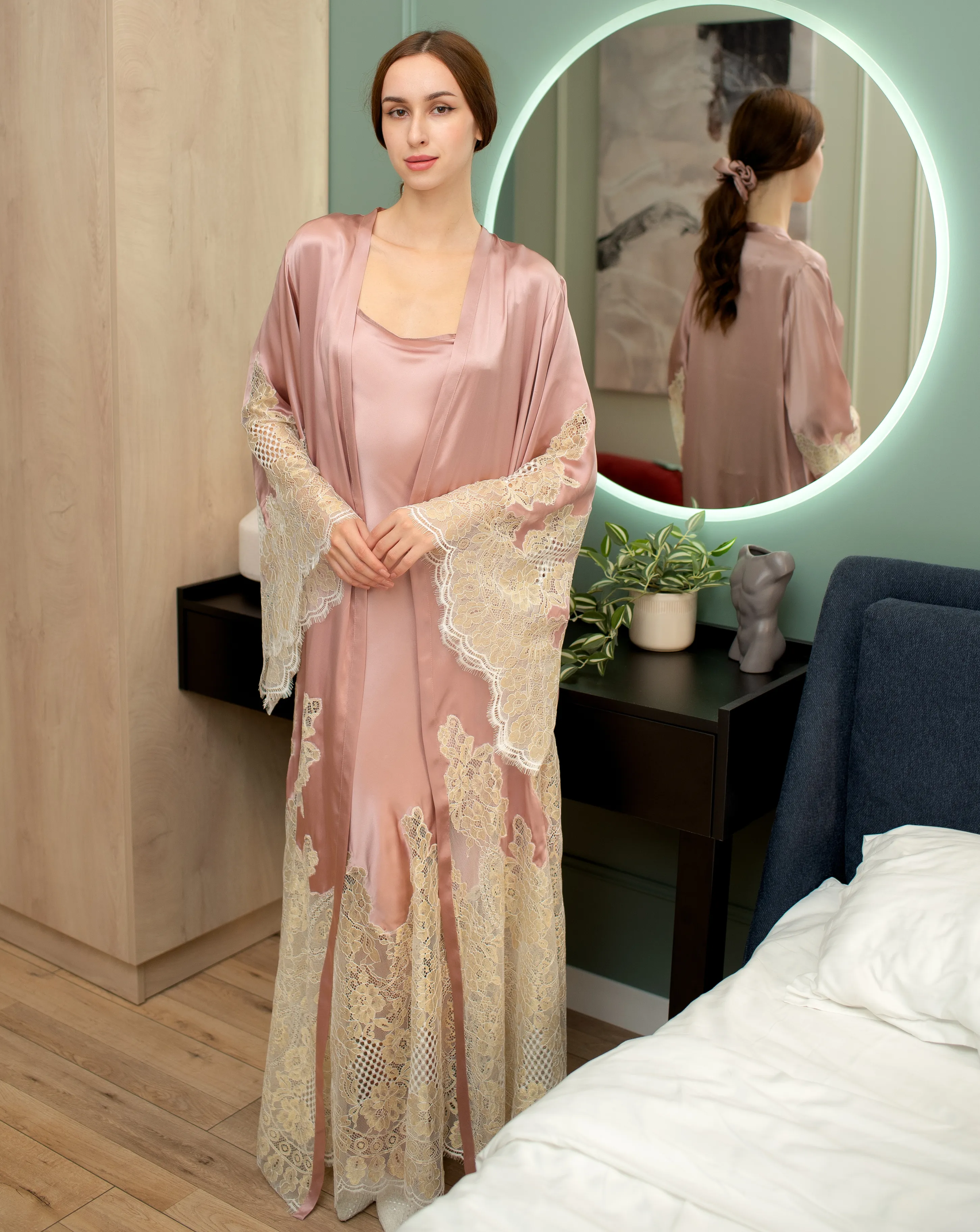 Rosaline Silk Robe and Nightgown Set
