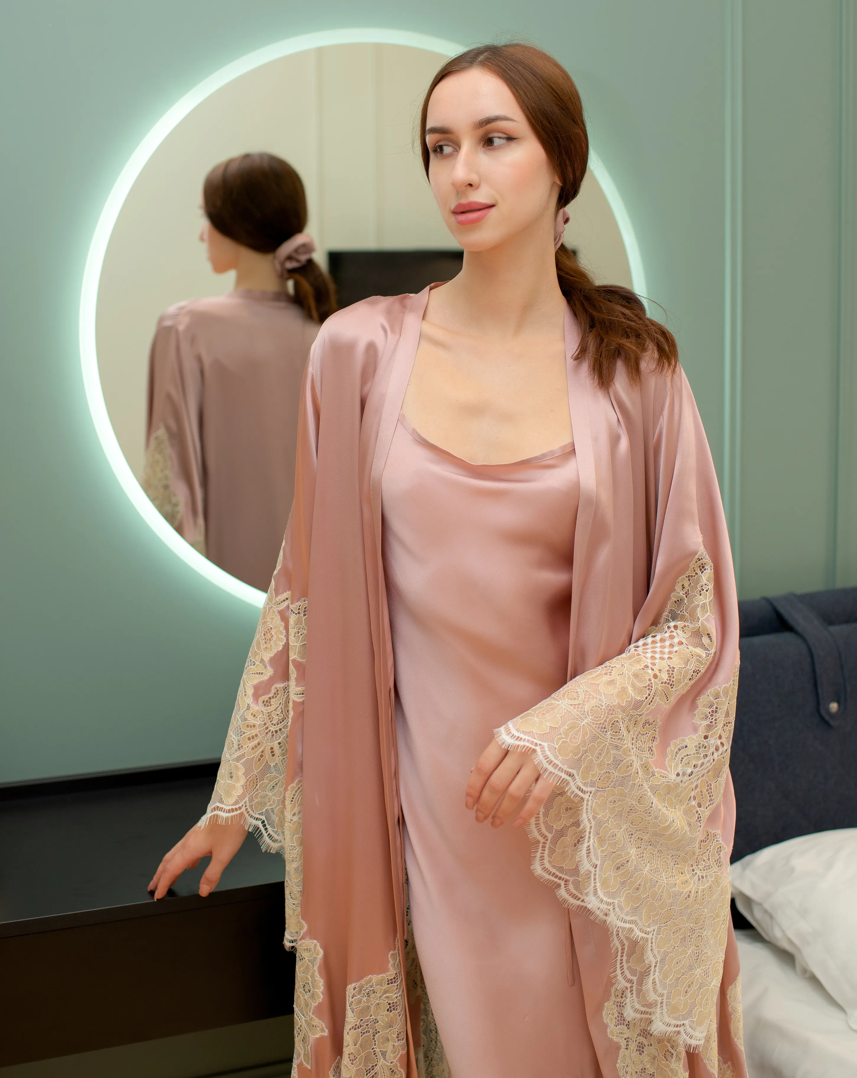 Rosaline Silk Robe and Nightgown Set