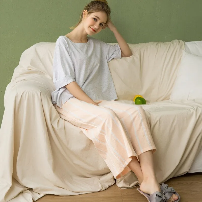 Short Sleeved Shorts-Trousers Pajama Set