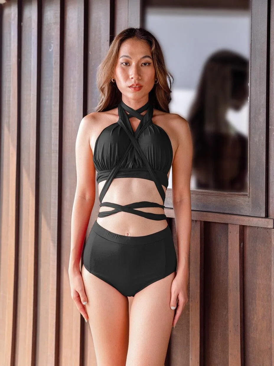 SIGNATURE INFINITY Anggun Convertible High Waist Bikini in Black