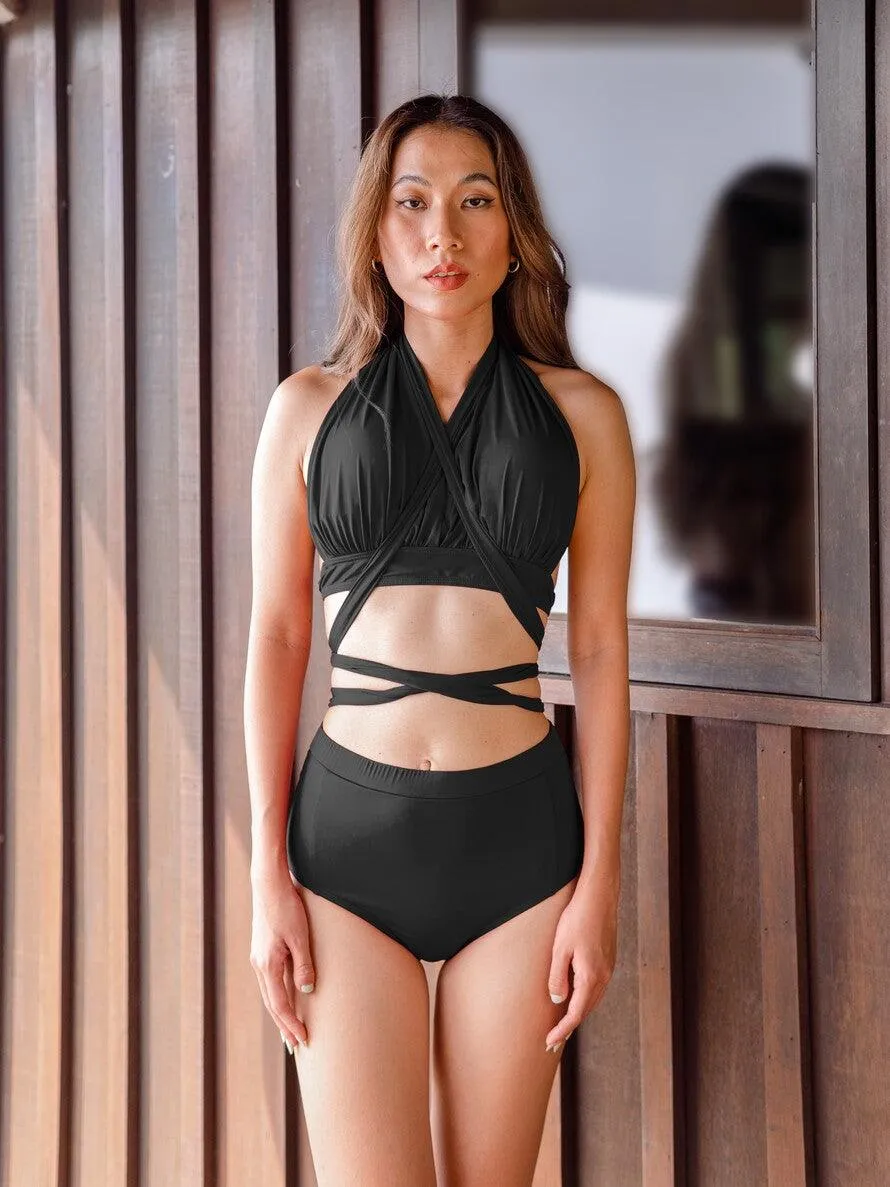 SIGNATURE INFINITY Anggun Convertible High Waist Bikini in Black