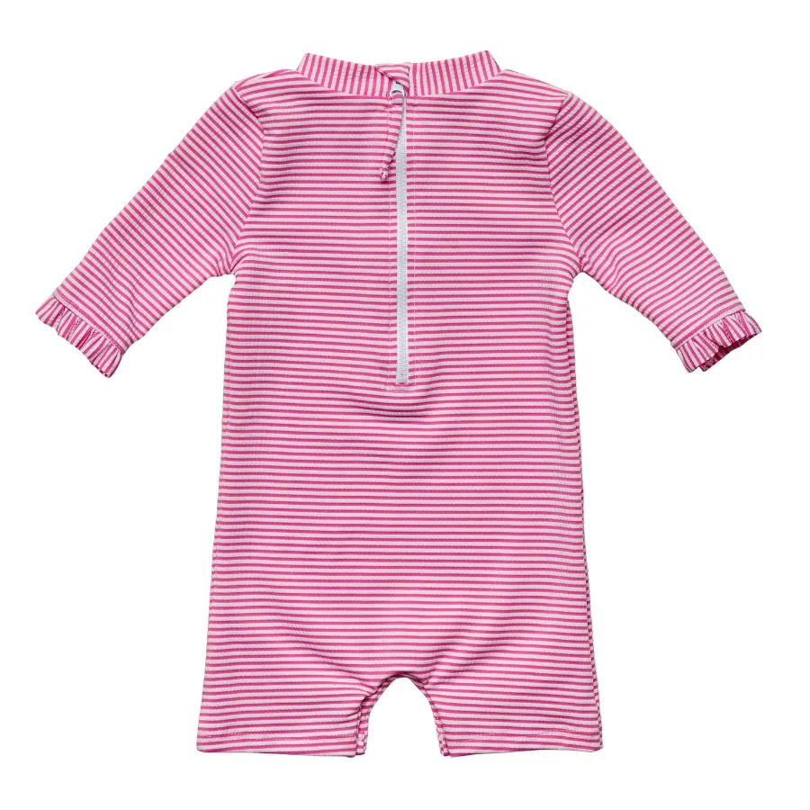 Snapper Rock Raspberry Stripe Long Sleeve Sunsuit G70819L- Pink