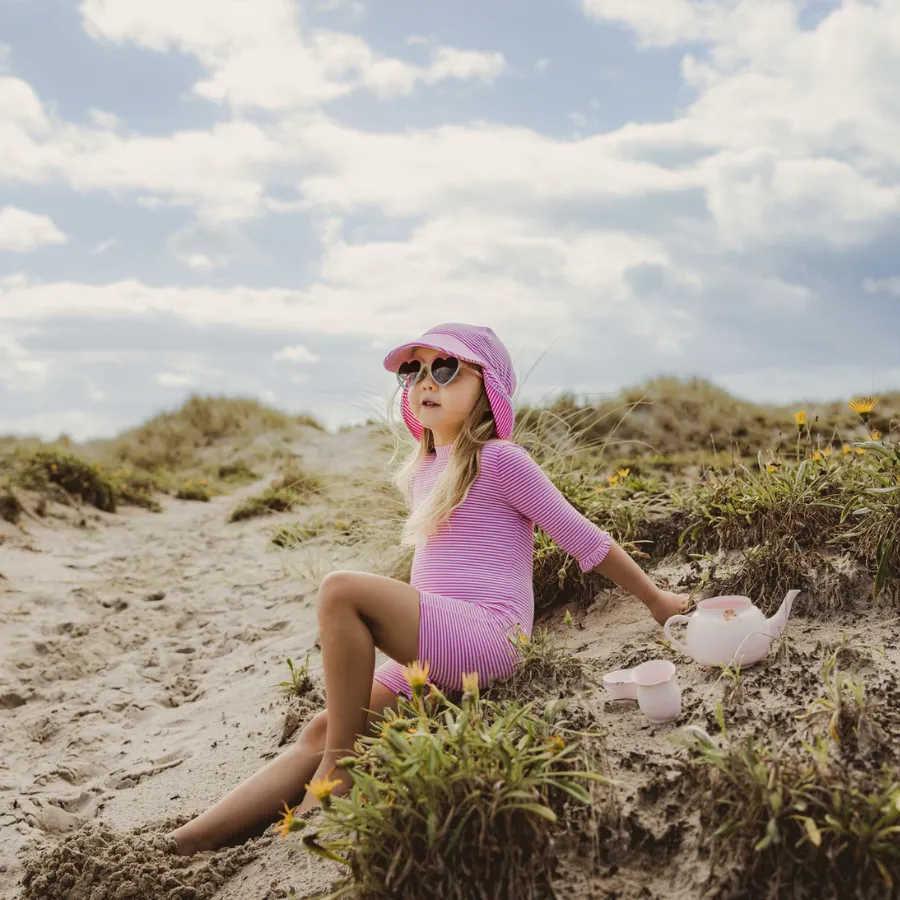 Snapper Rock Raspberry Stripe Long Sleeve Sunsuit G70819L- Pink