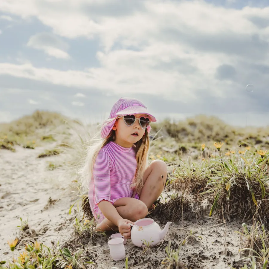 Snapper Rock Raspberry Stripe Long Sleeve Sunsuit G70819L- Pink