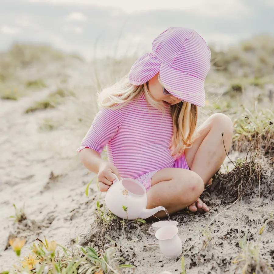 Snapper Rock Raspberry Stripe Long Sleeve Sunsuit G70819L- Pink