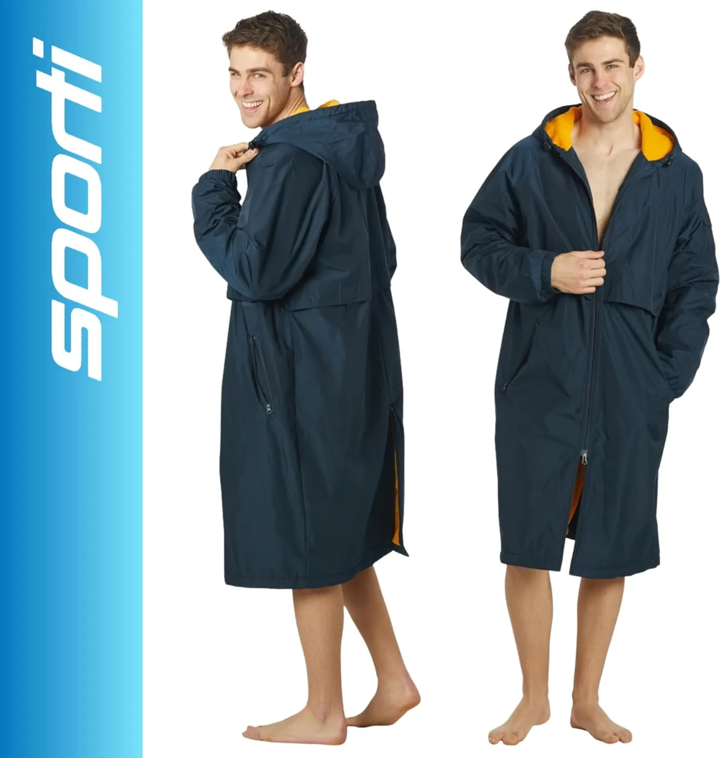 Sporti Unisex Swim Parka with Comfort Plush Fleece Lining, Multi Pocket Zipper - Water Resistant Swim Coats for Women & Men